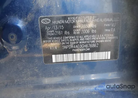 2016 Hyundai Elantra Se z USA, uszkodzony, nr VIN 5NPDH4AE0GH676862